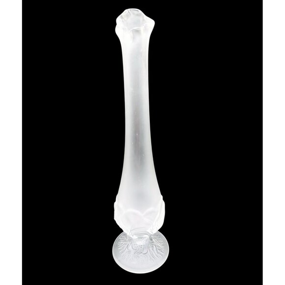 Bud Vase Fenton Satin Glass Lion Head Frosted Clear Crystal Signed Vintage Retro - Picture 1 of 15